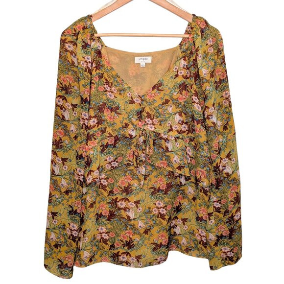 Umgee Blouse Women's Tunic Size Small Bell Sleeve Floral Top Long Sleeve Shirt - Picture 6 of 8